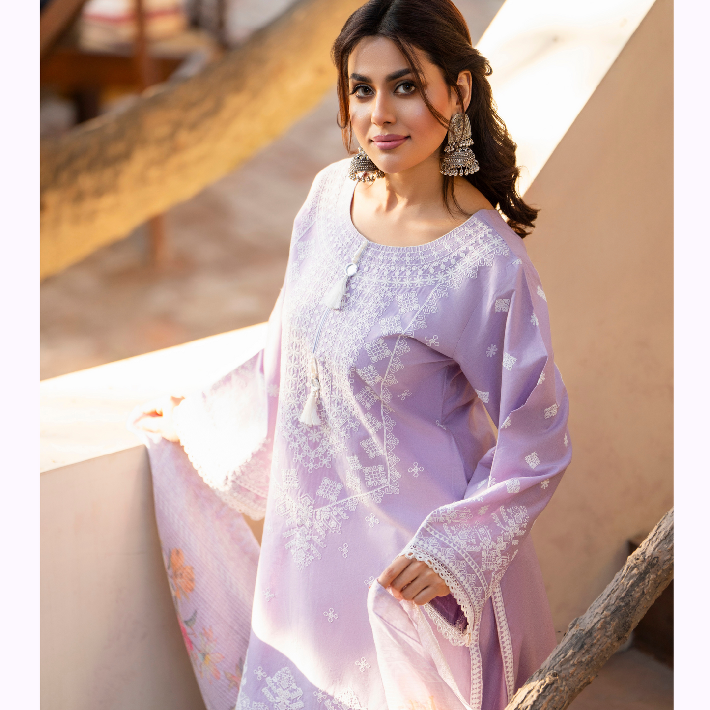 KC-1444 Embroidered Cambric Cotton Farshi Shalwar Ready to Wear 3 Pc - Karma Collection