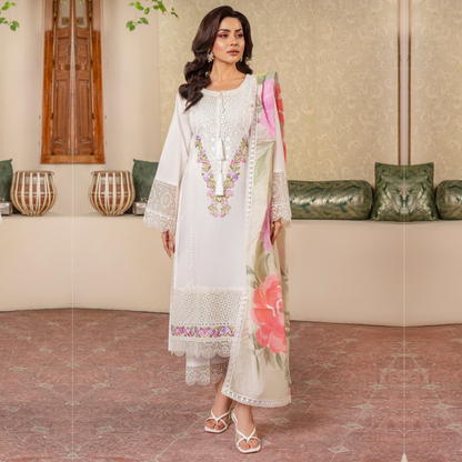 UKC-25 Embroidered Chikenkari Cambric Cotton Ready to Wear 3 Pc - Karma Collection