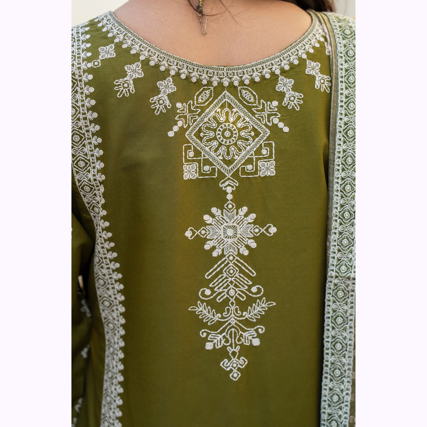 KC-1441 Embroidered Chikenkari Cambric Cotton Farshi Shalwar Ready to Wear 3 Pc - Karma Collection