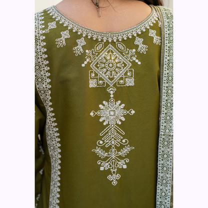 KC-1441 Embroidered Chikenkari Cambric Cotton Farshi Shalwar Ready to Wear 3 Pc - Karma Collection