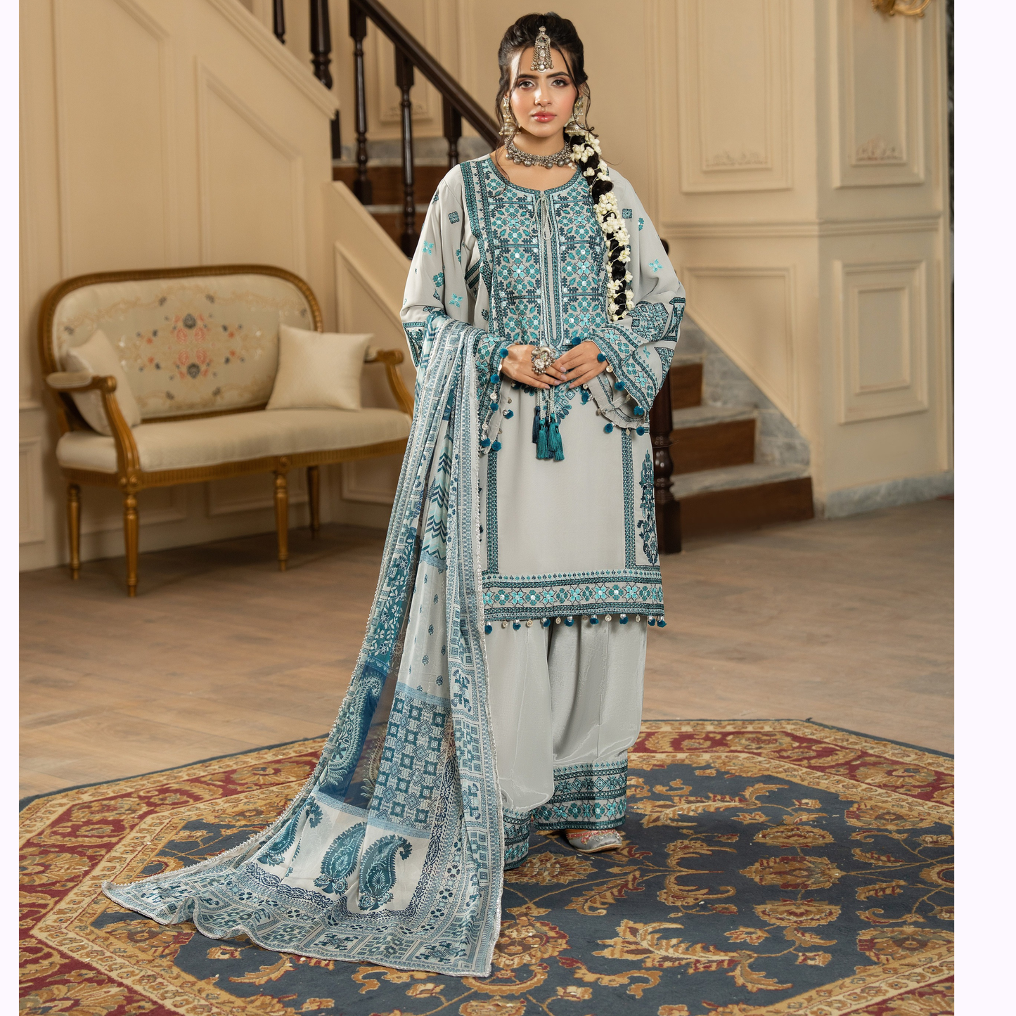 F-470 Embroidered Georgette Farshi Shalwar Collection by karma Collection