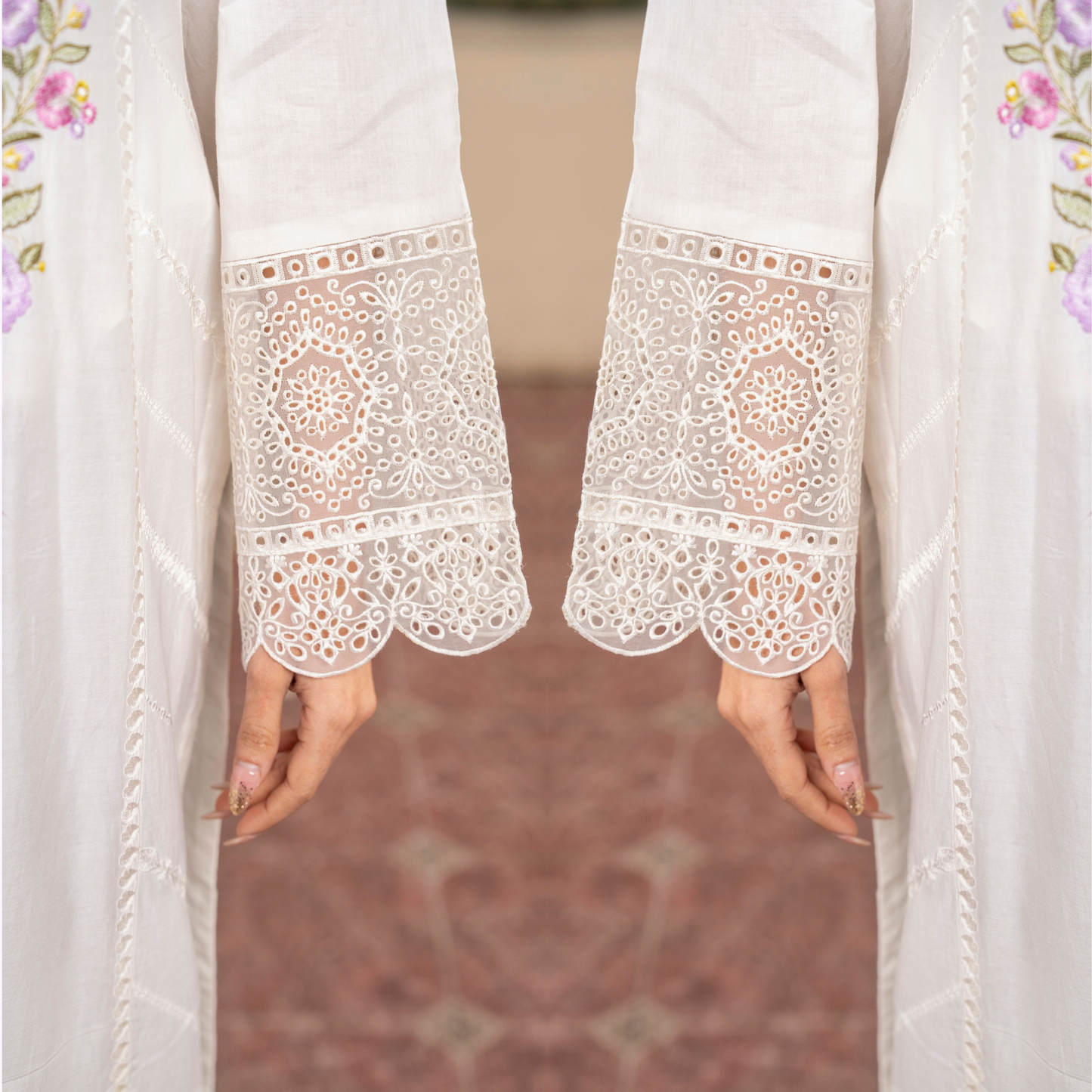 UKC-25 Embroidered Chikenkari Cambric Cotton Ready to Wear 3 Pc - Karma Collection