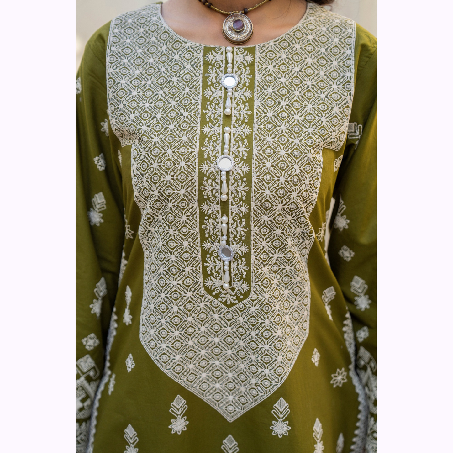 KC-1441 Embroidered Chikenkari Cambric Cotton Farshi Shalwar Ready to Wear 3 Pc - Karma Collection