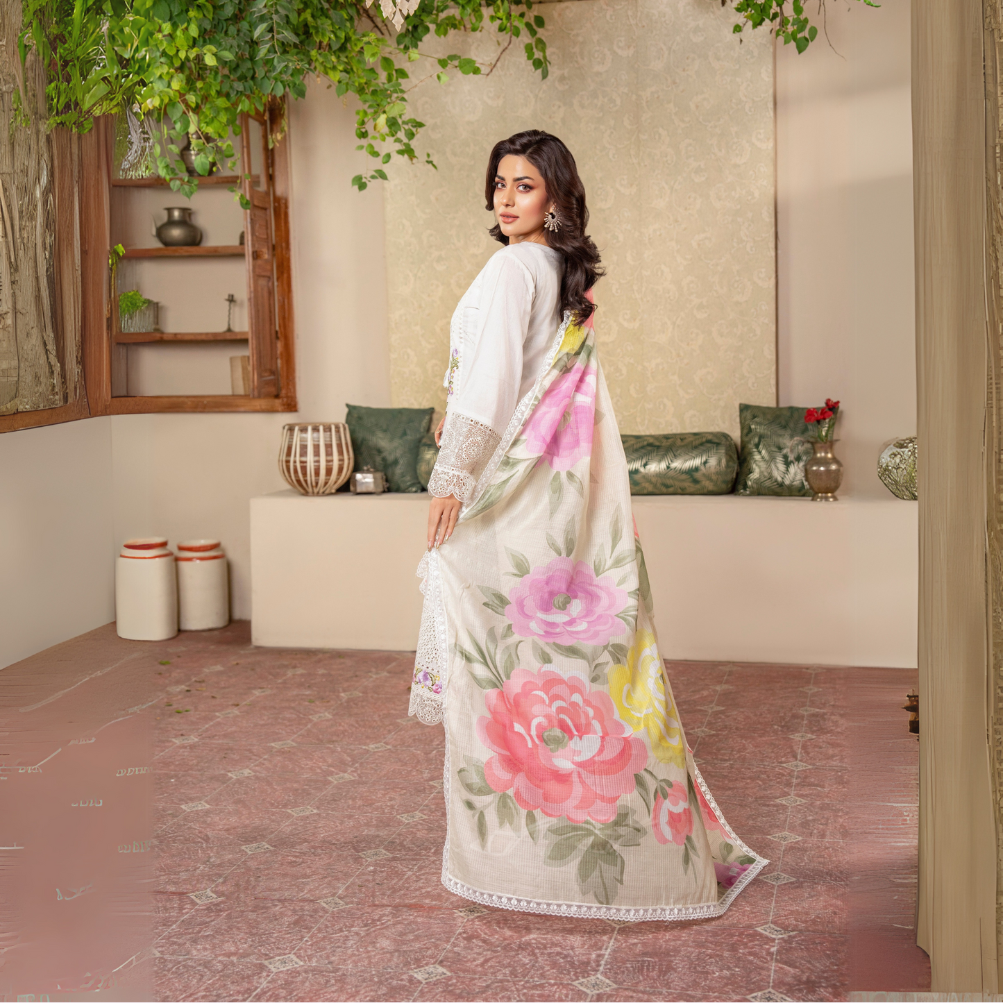 UKC-25 Embroidered Chikenkari Cambric Cotton Ready to Wear 3 Pc - Karma Collection