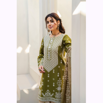 KC-1441 Embroidered Chikenkari Cambric Cotton Farshi Shalwar Ready to Wear 3 Pc - Karma Collection