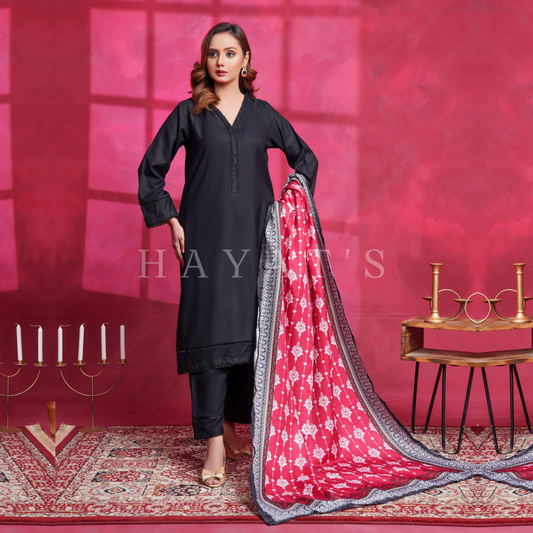 (Black) Dhanak Dress with Wool Shawl |3 Pc| Winter Collection | Hayats