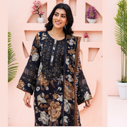 (Multi) linen Embroidered Printed Dress | Winter Collection | Rangz