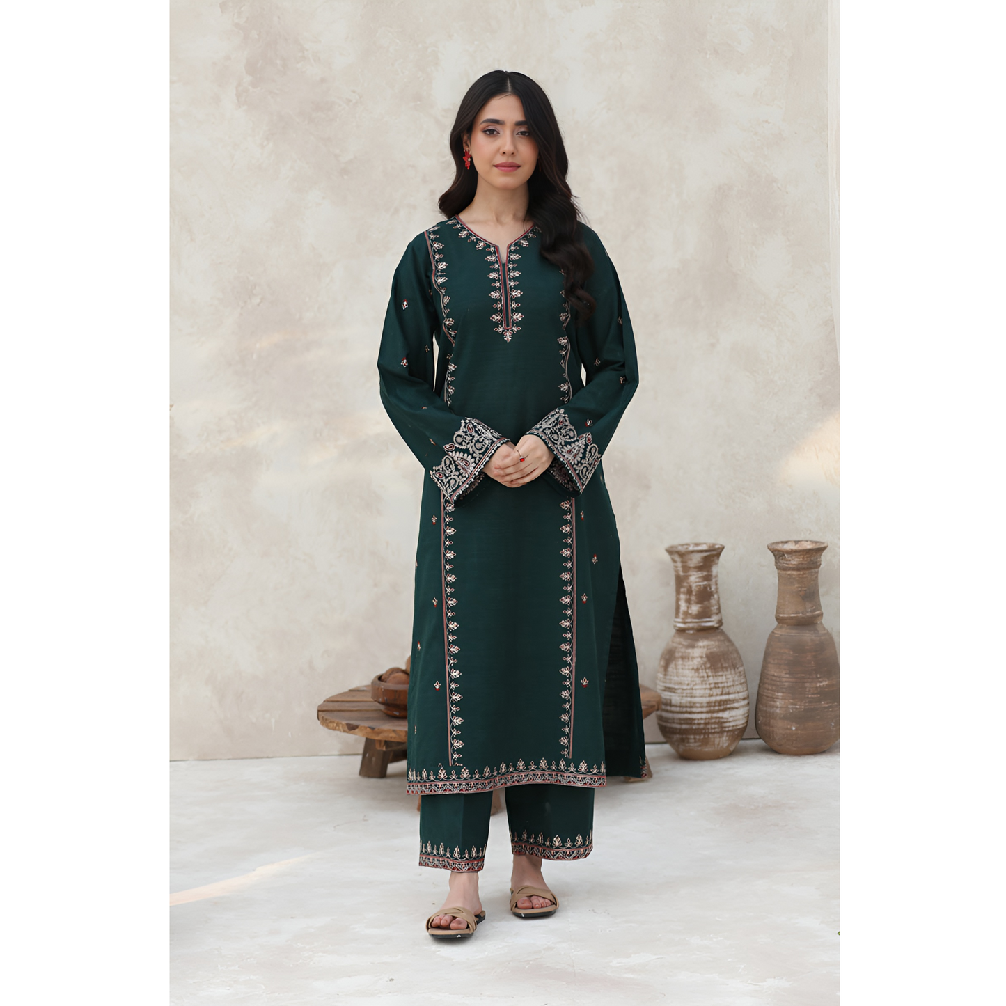 UA-28 2 Pc Embroidered Dhanak Pakistani Co-Ords Set Dress | UMNAA