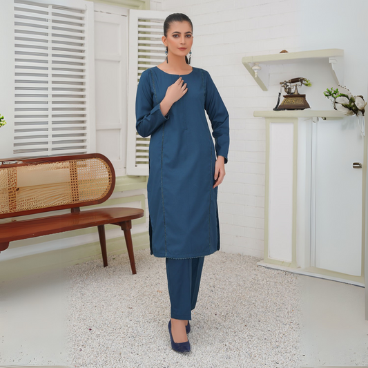 UA-31 2 Plain Boski Linen Pakistani Co-Ords Set  | Ready to Wear | UMNAA