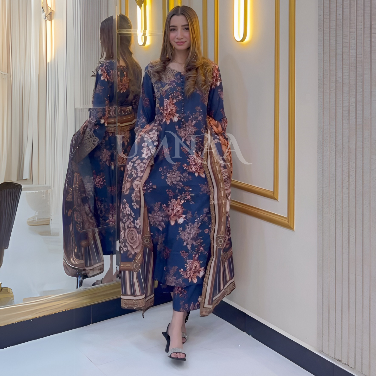 UA-33 Printed Embroidered Winter Linen 3 Pc Dress | Ready to wear | UMNAA