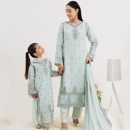 UMRZ-41 3 Pc Luxury mother daughter Embroidered Chiffon Collection-Rangz