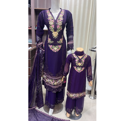 UA-52 3 Pc Luxury mother daughter Embroidered Chiffon Collection- Umnaa