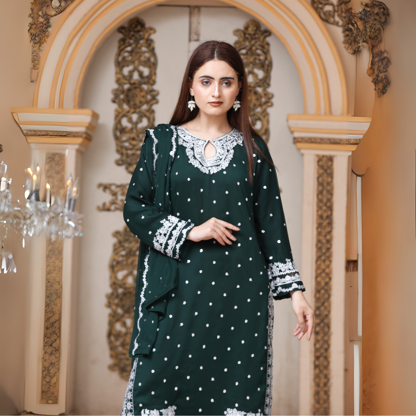 UA-54 3Pc Luxury Embroidered Chiffon Dress with Chiffon Dupatta 3 Pc |Ready to Wear| Umnaa