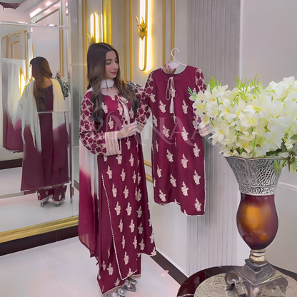 UA-57 3 Pc Luxury mother daughter Embroidered Linen Collection- Umnaa