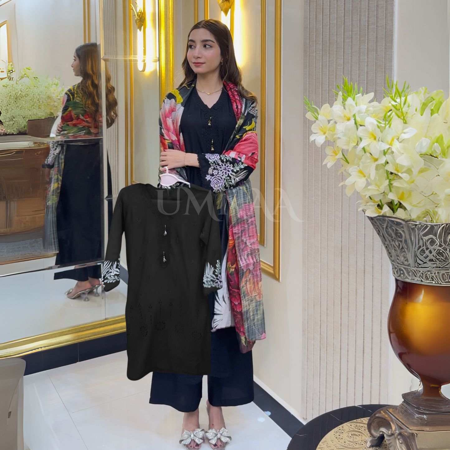 3 Pc Luxury mother daughter Embroidered Linen Collection-UMNAA