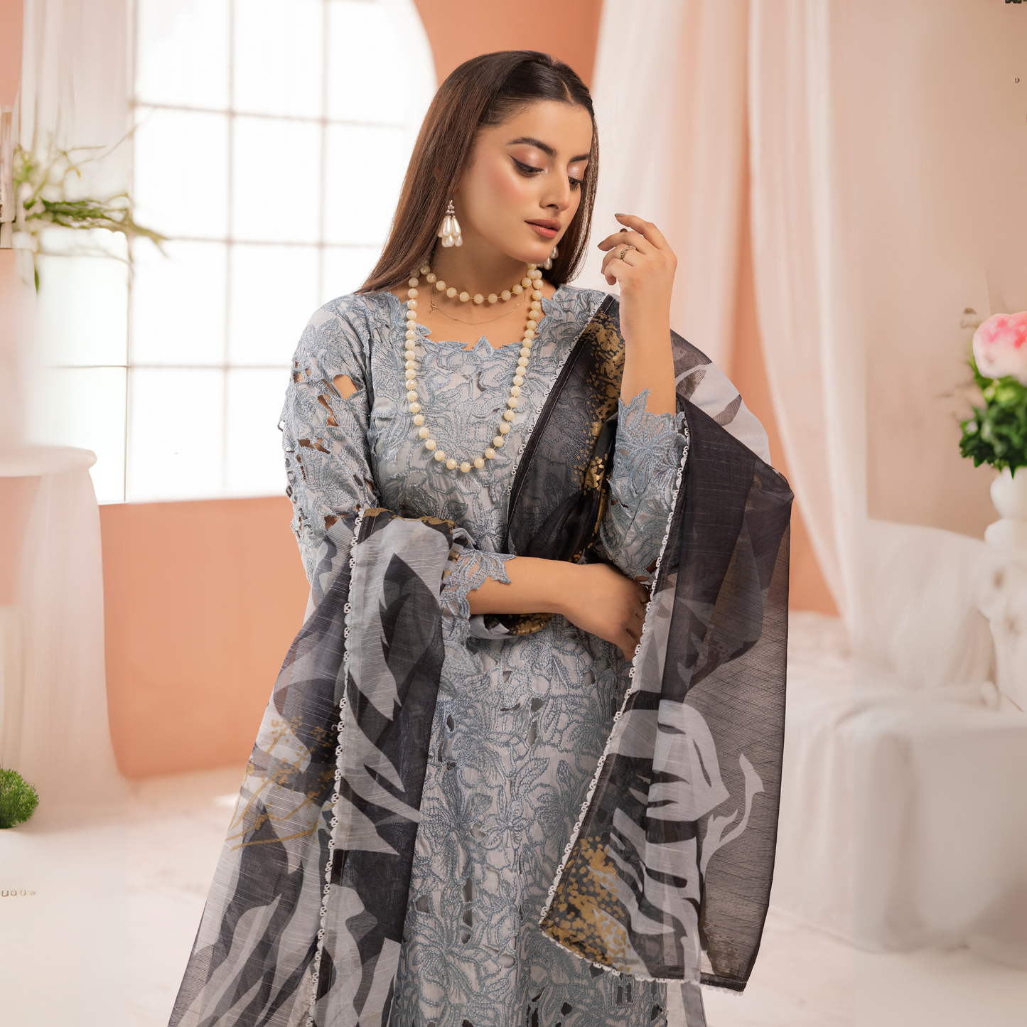 UMS-16 3 Pc Chikenkari Cambric Cotton Ready to Wear Dress | Simrans