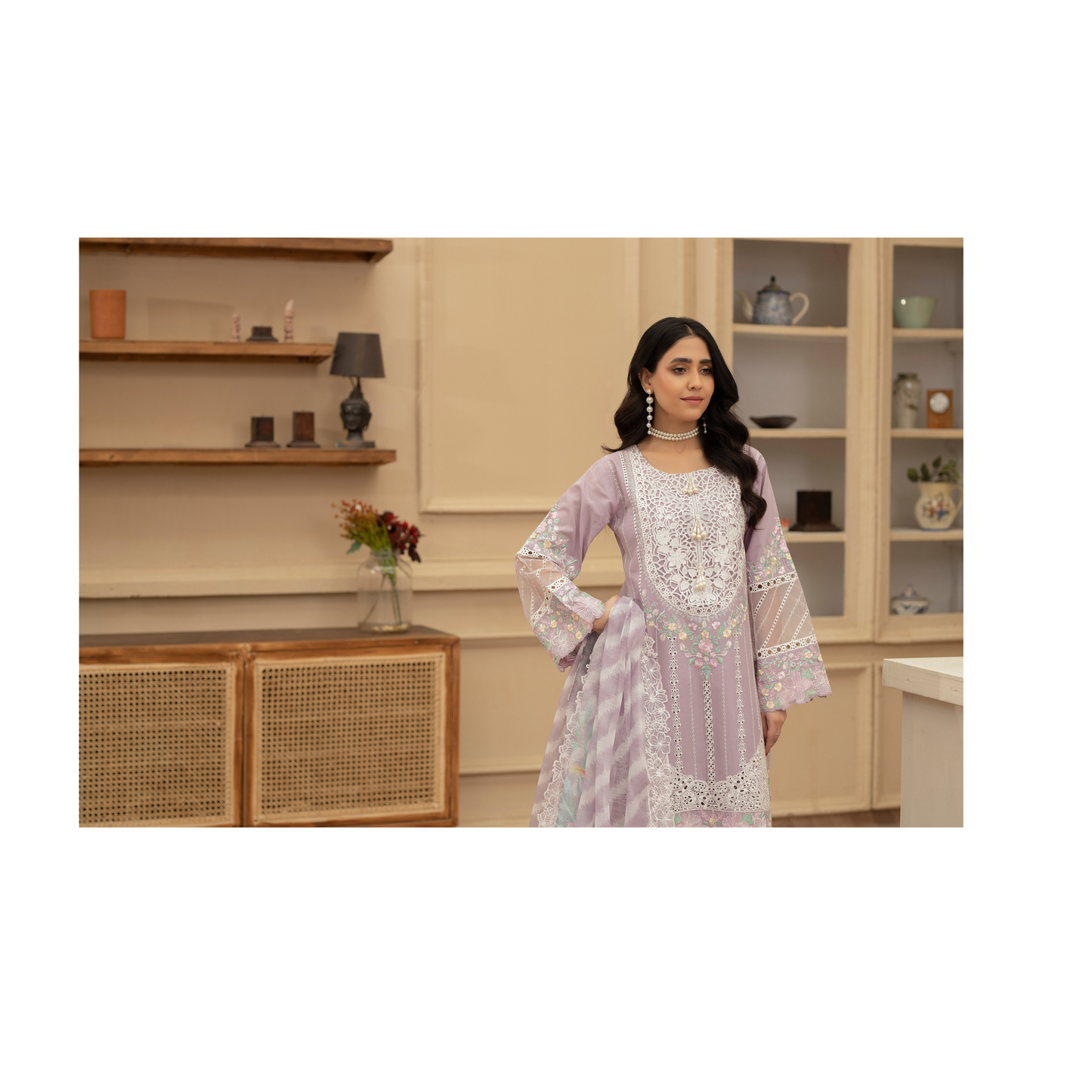 KC-1435 Embroidered Cambric Cotton Farshi Shalwar Kameez Ready to Wear 3 Pc - Karma Collection