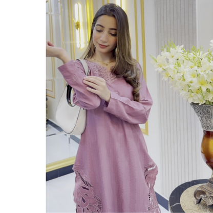 UA-67 (Muave Pink) Embroidered Cambric Cotton 2 Pc Pakistani Dress | UMNAA
