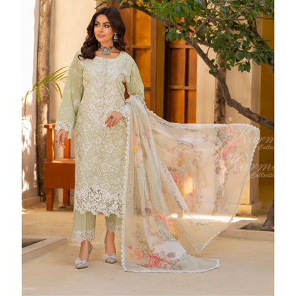 KC-1443 Embroidered Chikankari Cambric Cotton Dress Ready to Wear 3 Pc - Karma Collection