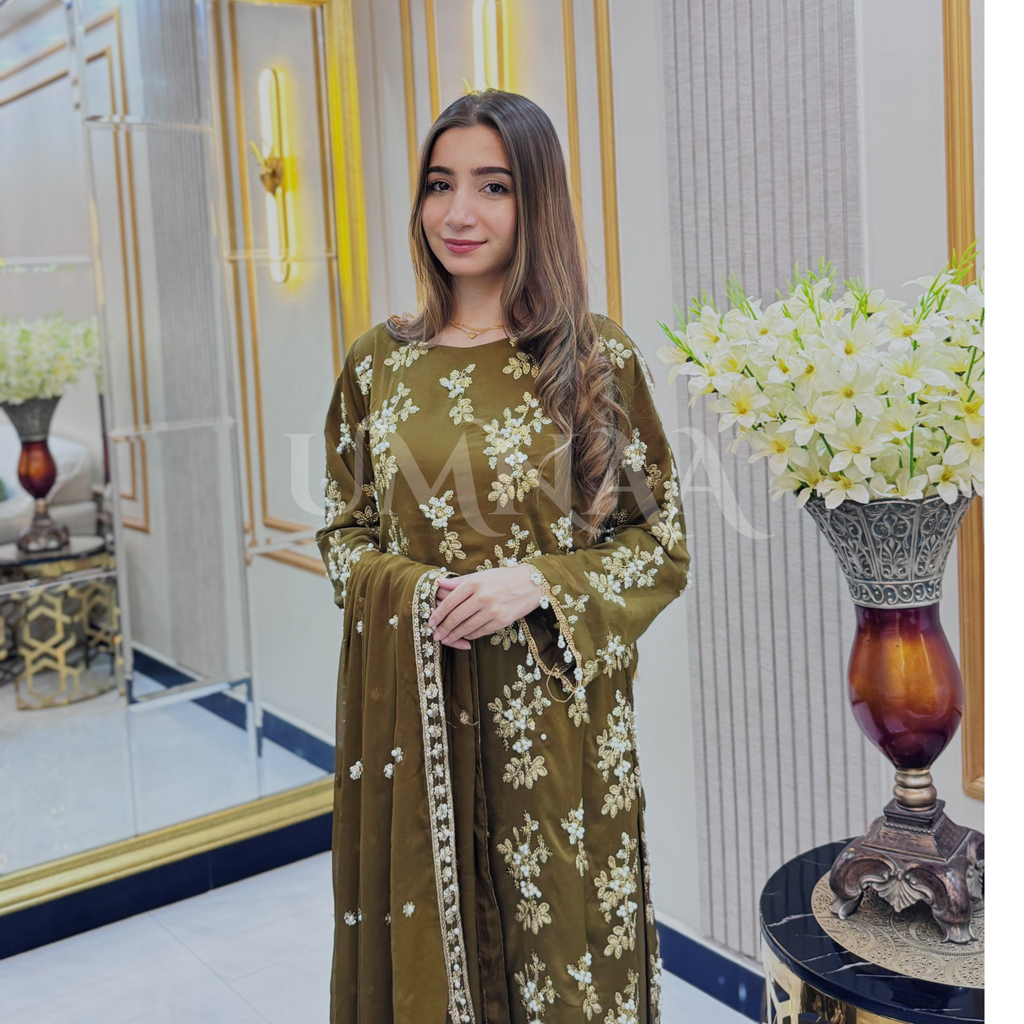 3 Piece Embroidered Chiffon Party wear Pakistani Dress | Umnaa