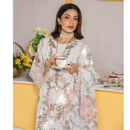Floral Embroidered Viscose Linen 3 Pc Pakistani Dress | Ready to wear | Traditional Thread