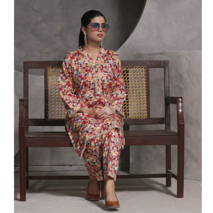 2 Pc Ready to wear Printed Lawn Co-Ords Dress - Saphron