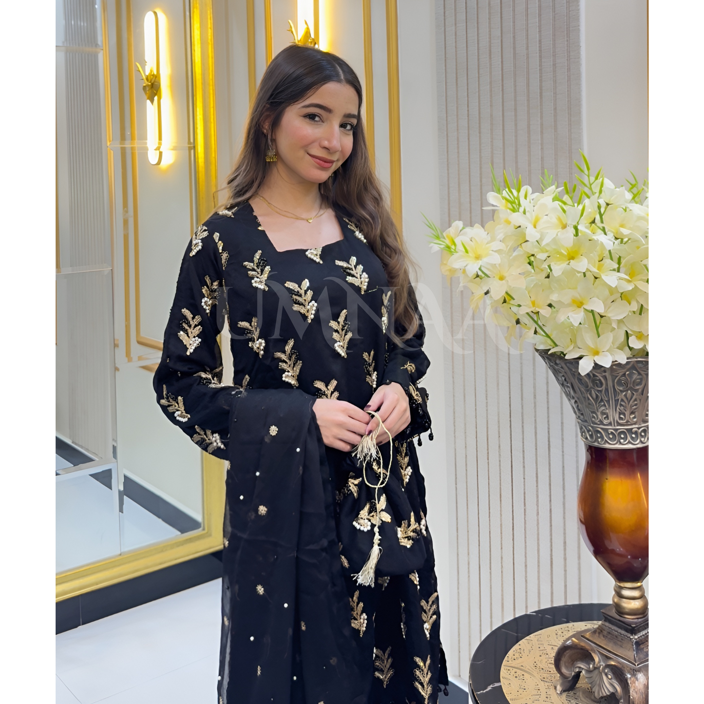 Embroidered Chiffon Luxury Trendy Farshi Shalwar with Potli Festive Collection- Umnaa
