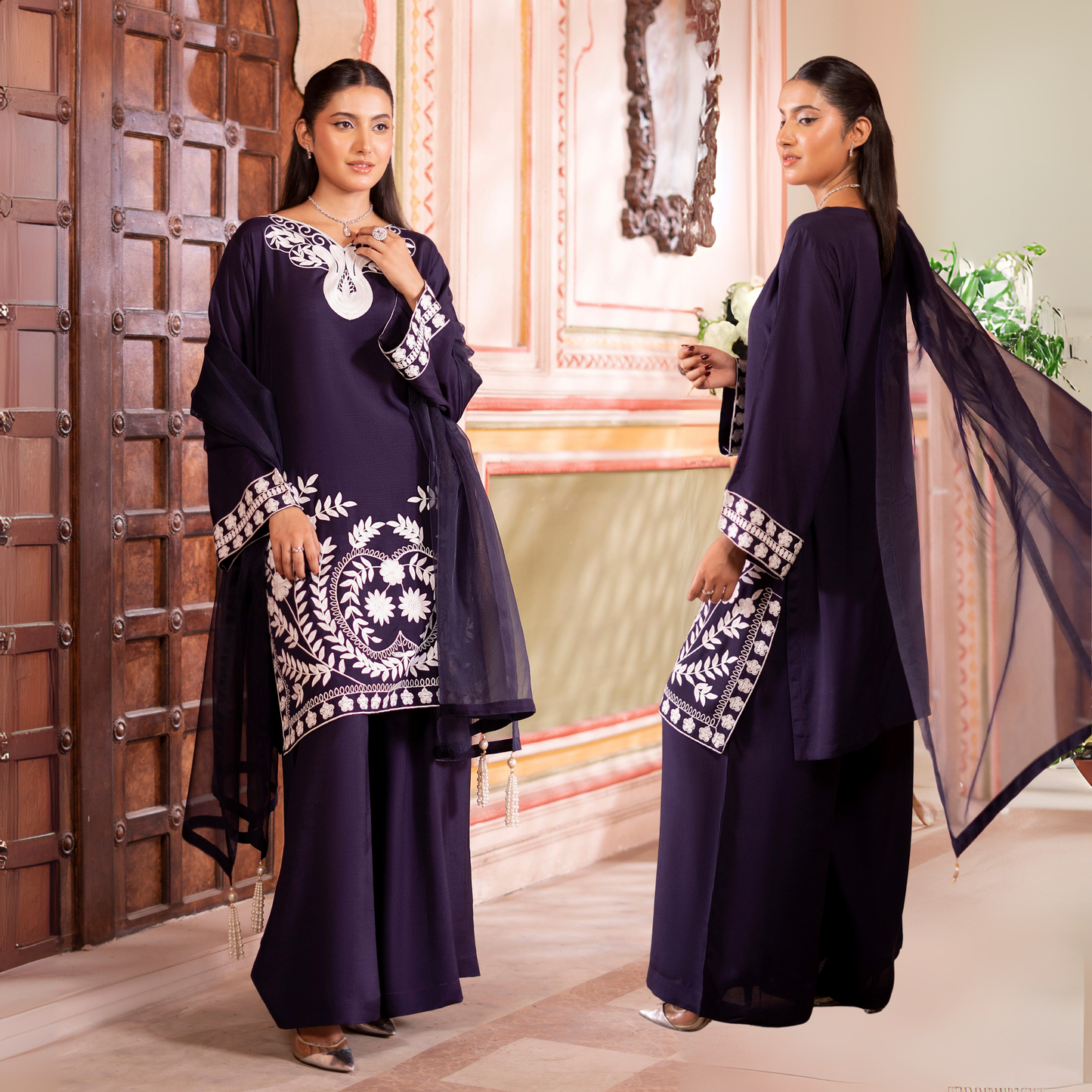 RA-19 Luxury Raw Silk Embroidered Farshi Shalwar Collection |Ready to Wear | Raniya.h