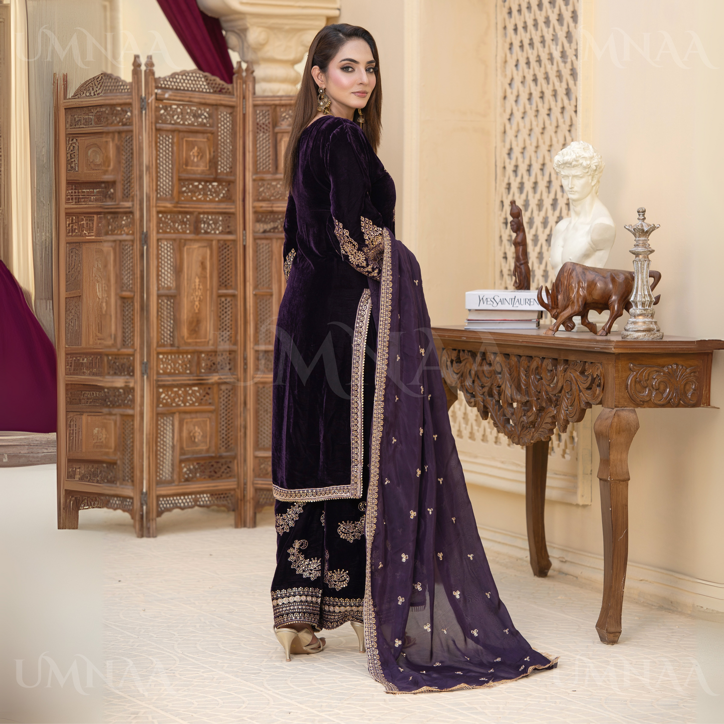 UA-112 Luxury Embroidered Velvet  Ready to Wear Winter Collection by Umnaa