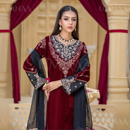 UA-113 Luxury Festive Embroidered Velvet  Winter Collection by Umnaa