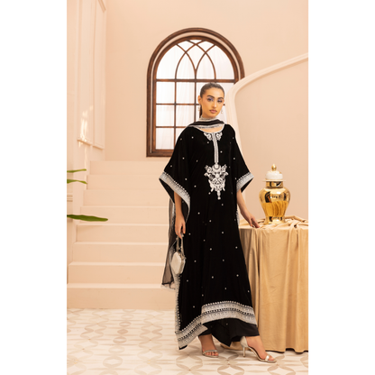 UMS-39 Zayna by Simrans Velvet Kaftan Embroidered 3 Pc Collection Asian Clothes  | Modest Wear