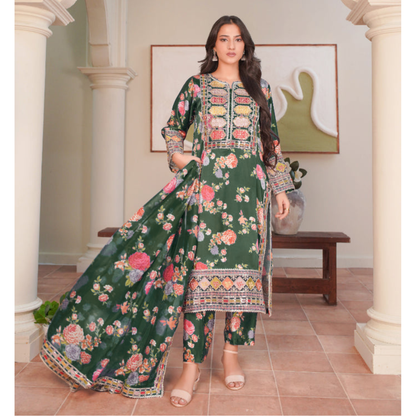 UA-136 Embroidered Shamoz Silk 3 Pc dress | Ready to Wear Asian Clothes  | Umnaa
