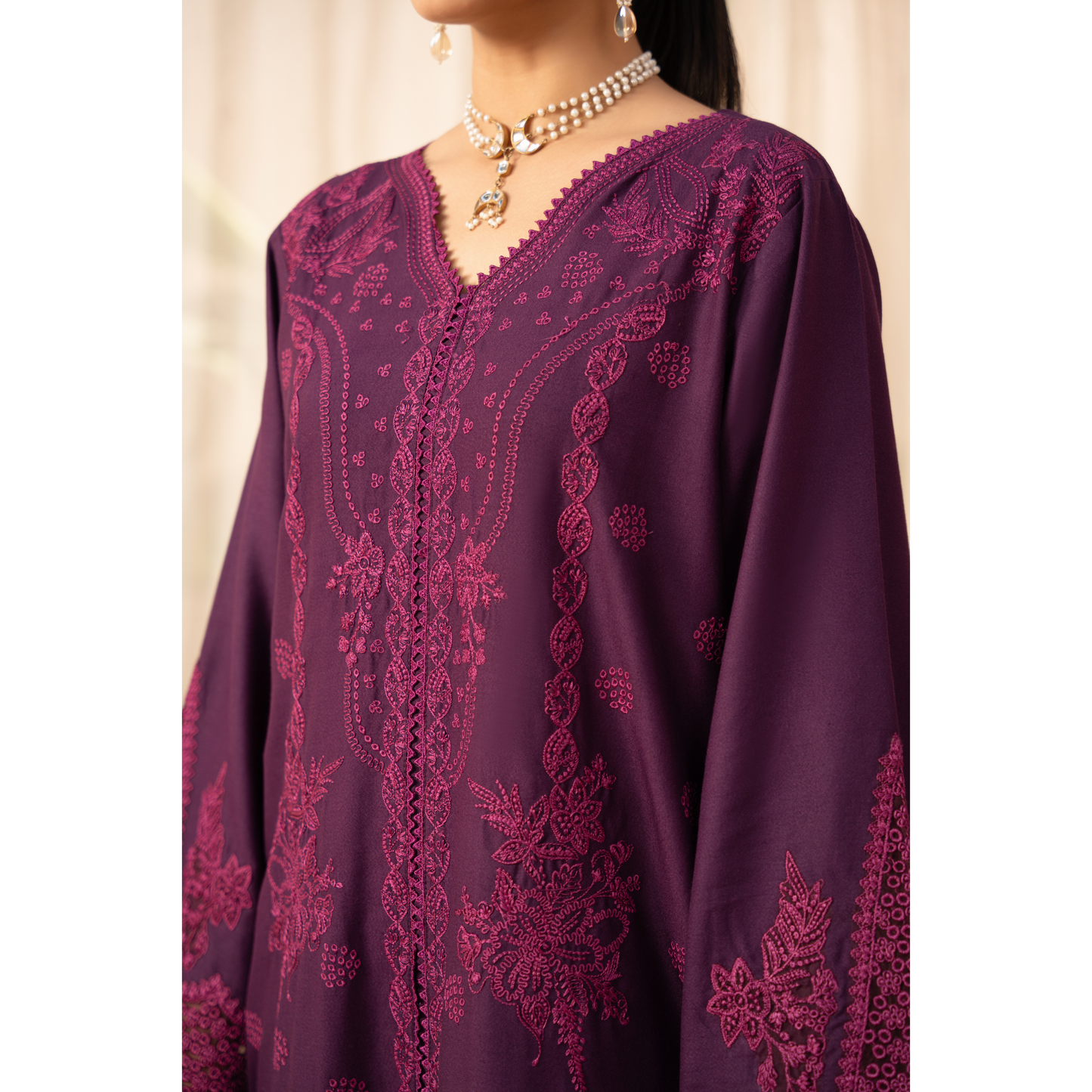 UA-140 Embroidered Dhanak Dress with Pashmina Shawl | Ready to Wear | Asian Clothes