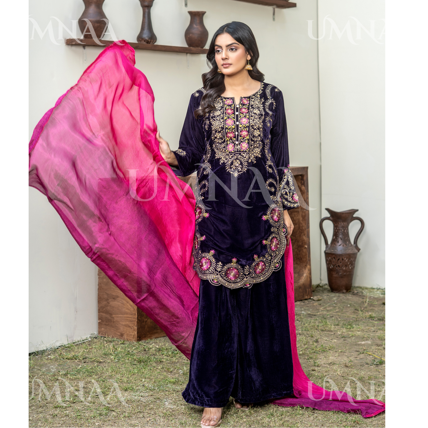 UA-141 3 Luxury Velvet Sharara collection by Umnaa