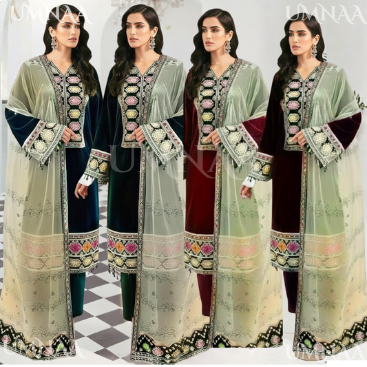 UA-142 Embroidered Luxury Velvet Collection by Umnaa | Asian clothes
