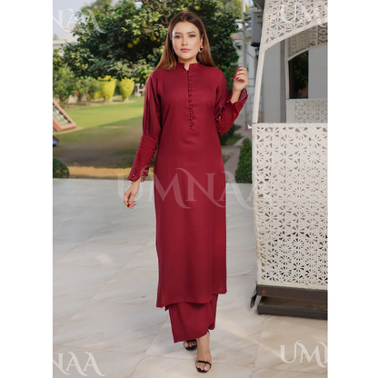 UA-148 Modest Wear Embroidered Dhanak Co-Ords Set by Umnaa