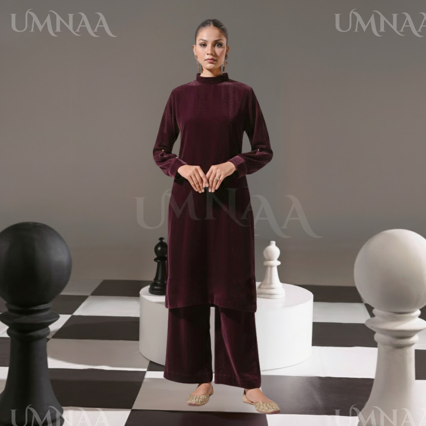 UA-152 Solid Velvet Farshi Shalwar Collection by Umnaa