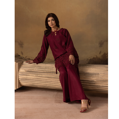 UMS-50 "Luxkari" Linen Chikenkari Co-Ords 2 pc Set by Simrans