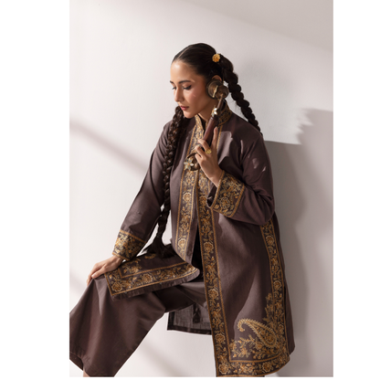 UMS-51 Maria.B inspired Embroidered Khaddar Jacket style dress with chiffon Duppatta by Simrans