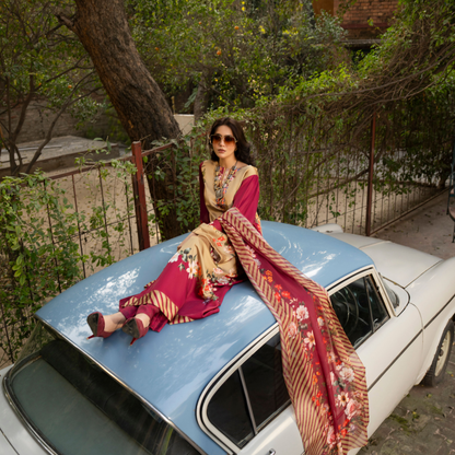 "Eliana" Embroidered Printed Shamooz Silk by Karma Collection | Asian Clothes | Eid