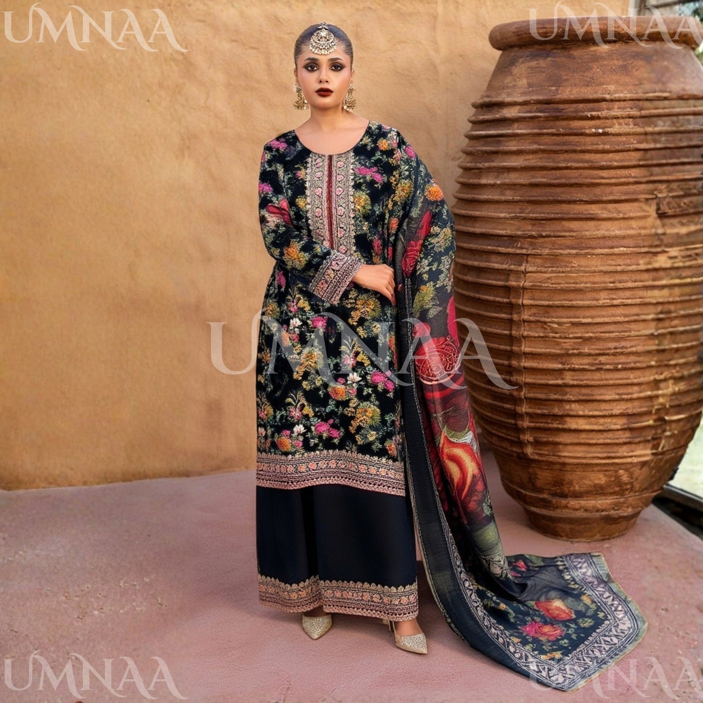 UA-132 Embroidered Viscose Linen 3 Pc | Ready to Wear | Asian Clothes