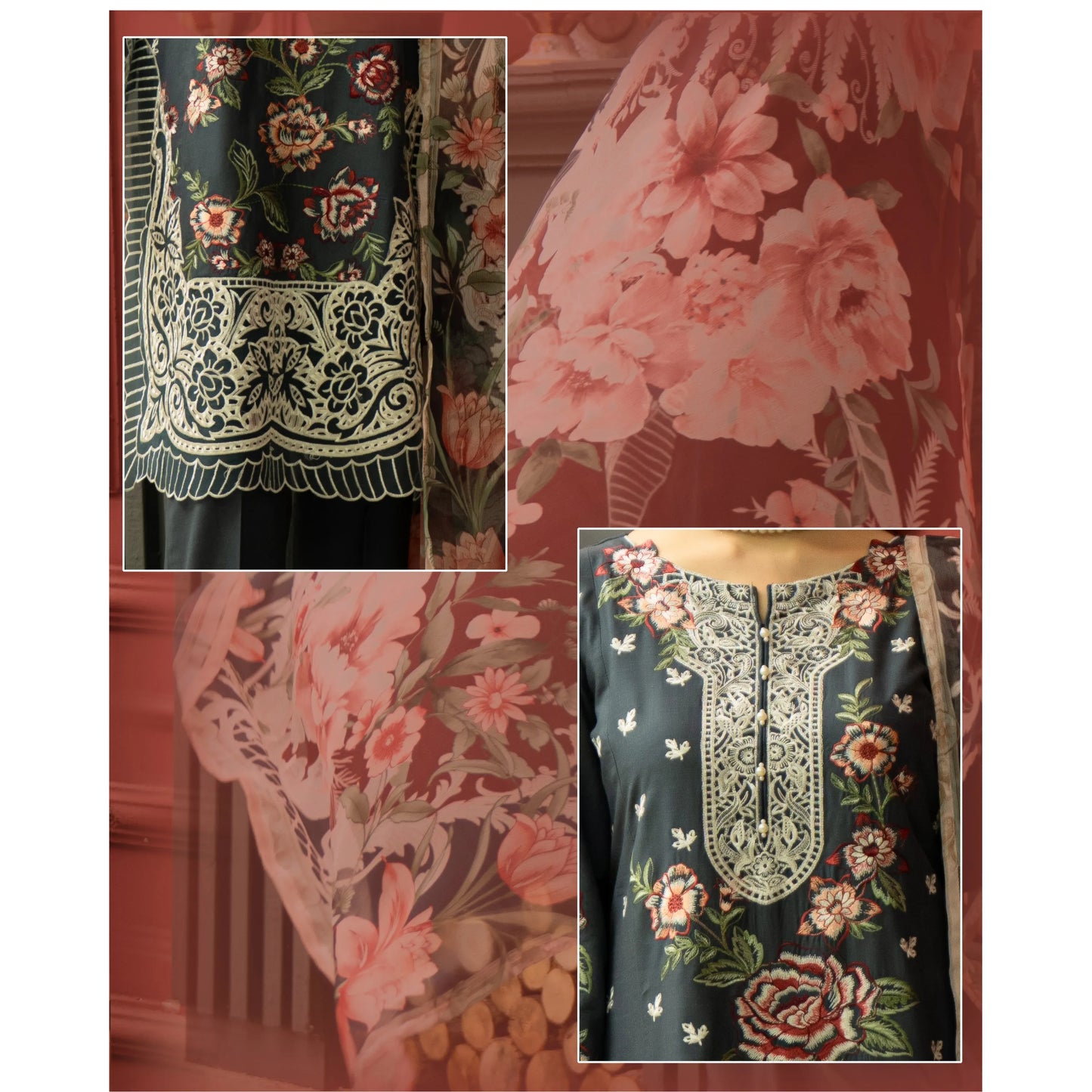 UMRZ-58 Embroidered Linen Collection 3 Pc By Rangz Asian clothes Ready to Wear