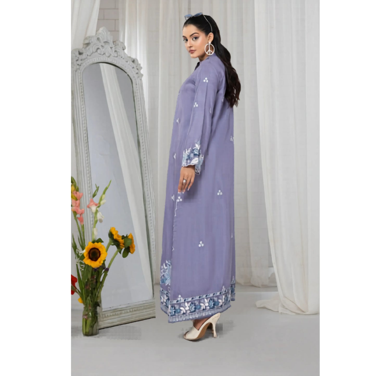 UTT-22 Embroidered Viscose Linen Kaftan Style 2 Piece Co Ord Set Collection by Traditional Thread