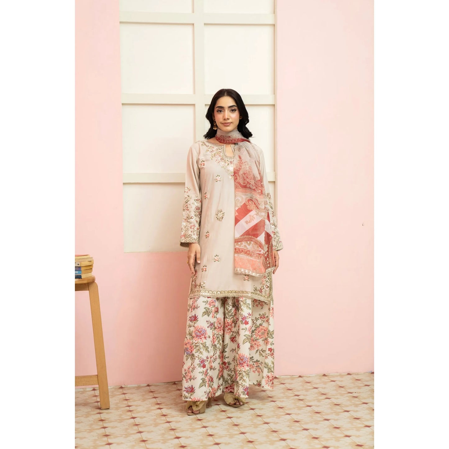 UMRZ-60 Maharani Festive Embroidered Linen with printed Sharara collection by Rangz | Ready to Wear Pakistani Asian clothes