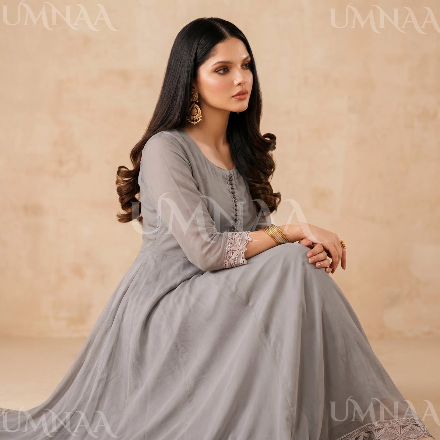 UA-204 Luxury Embroidered Chiffon Frock Collection 3 Pc | Ready to Wear | Umnaa