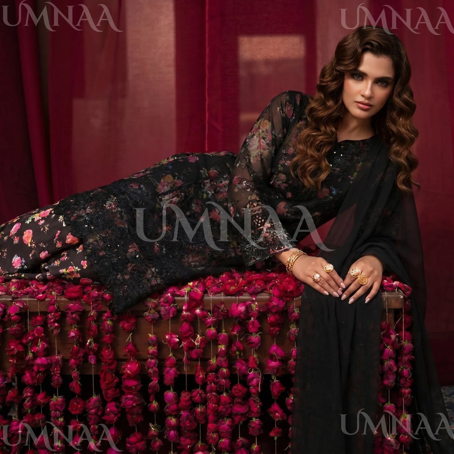 UA-205 Embroidered Chiffon 3-Piece with Printed Lining & Trouser