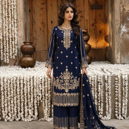 U-73 3 Pc women's Embroidered Chiffon salwar kameez Pakistani Indian fashion Traditional Womenswear Festive collection-UMNAA