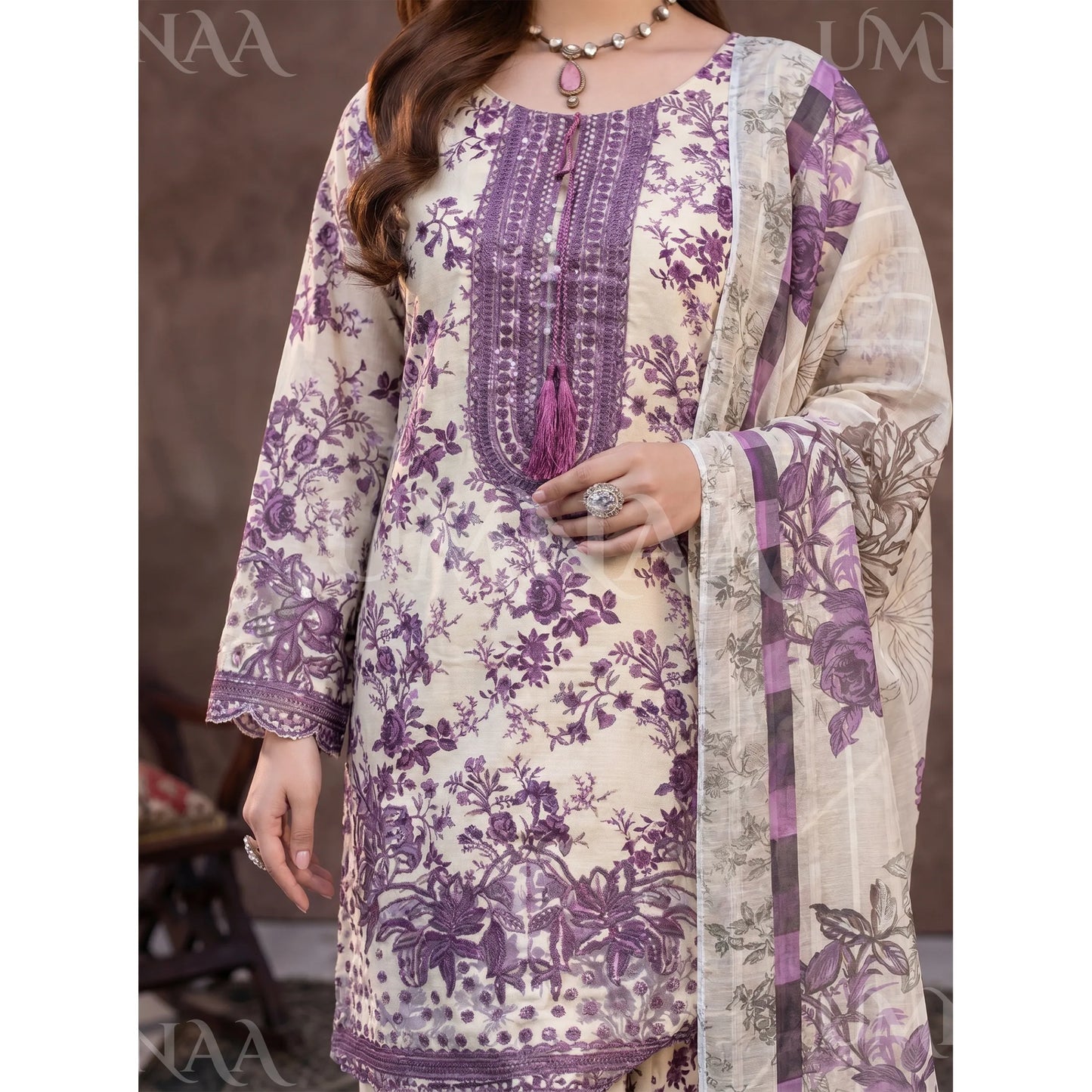 UA-212 Embroidered Printed Slub Poly Lawn Farshi Shalwar Collection by Umnaa | Ready to Wear Pakistani Asian Clothing