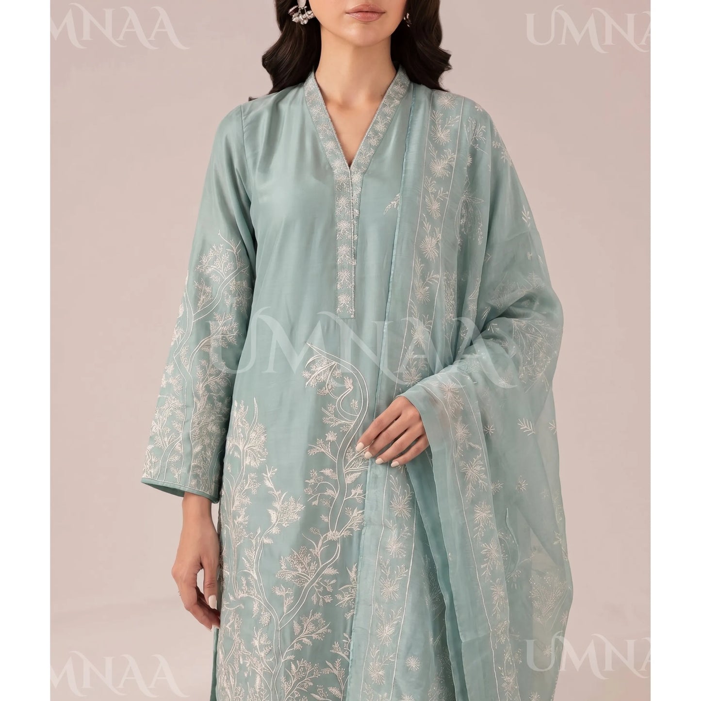 UA-221 Embroidered Cotton Ready to Wear Collection Pakistani Asian Women | 3 Piece Shirt Trouser Duppata by Umnaa