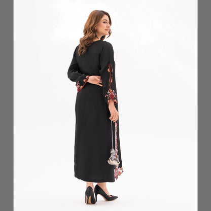 RA-32 MIDNIGHT BLOSSOM Embroidered Raw Silk Long Kaftan Style 2 Piece | Elegant Women's Festive & Formal Wear